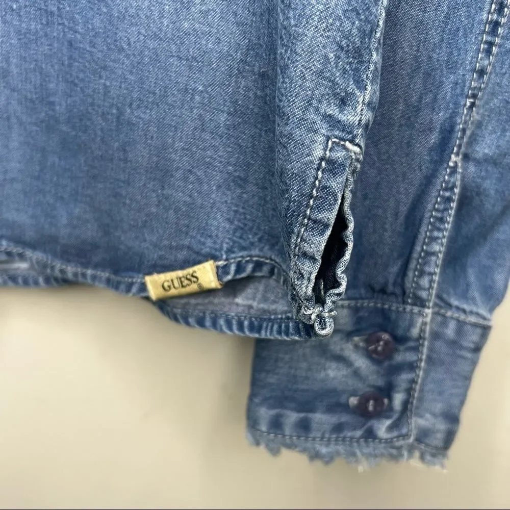 Guess Denim Button Down Dip Dye Studded Detail Shirt Size XS - Picture 5 of 9